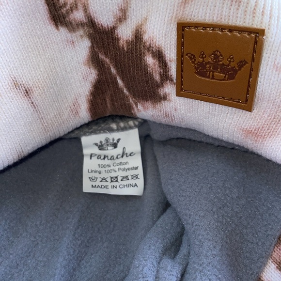 NWT Beanie Hat Brown & White Tie Dye Pom - Picture 4 of 5